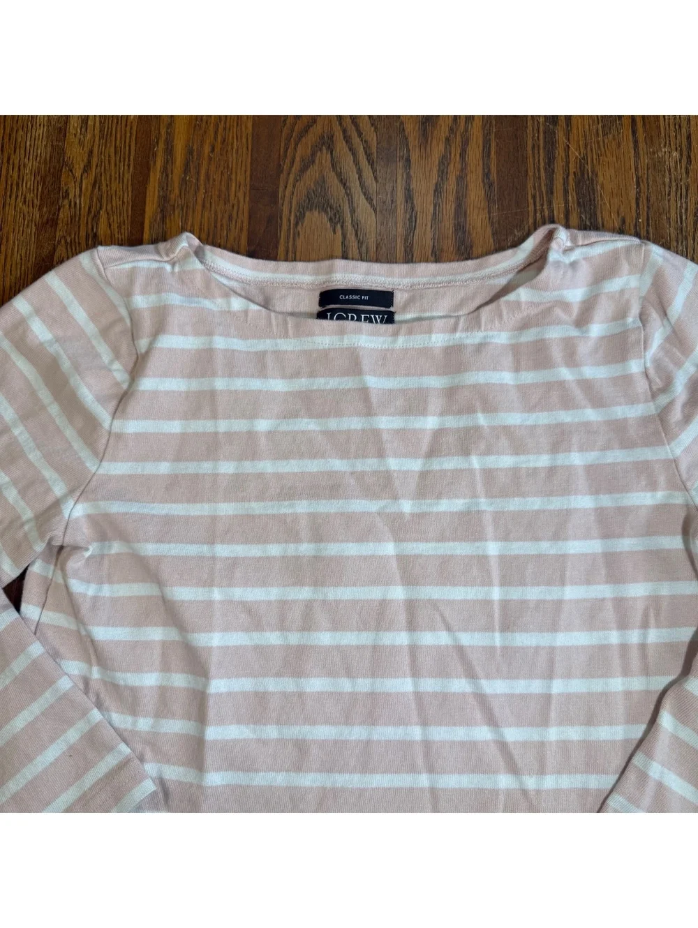 J.Crew Women’s Classic Fit Pink White Striped Boatneck Long Sleeve Tee Top XS